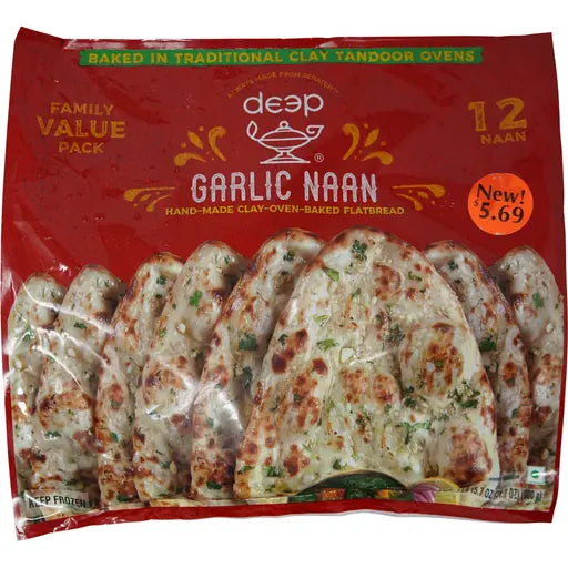 Deep Frozen Garlic Naan 12 Pcs  pack of 2 per order– Oven Baked Punjab Style Naan Curry Bread