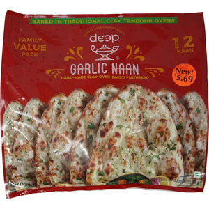 Deep Frozen Garlic Naan 12 Pcs  pack of 2 per order– Oven Baked Punjab Style Naan Curry Bread