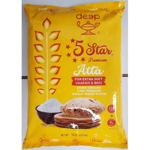 Deep 5 Star Premium Atta Flour 10lb pack of 2– High Quality Wheat Atta for Soft Rotis & Baking