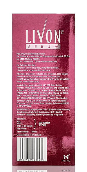 Livon Hair Serum 100ml – Smooth & Shine Serum for Damaged Hair Pack of 2