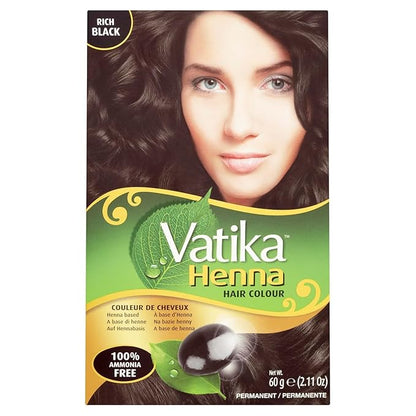 Vatika Naturals Permanent Hair Color pack of 3 – Salon Quality Hair Dye Rich Black for Grey Coverage
