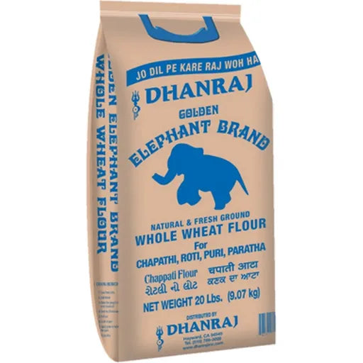 Dhanraj Blue Bag Golden Elephant Whole Wheat Atta Flour – High Quality Atta for Baking