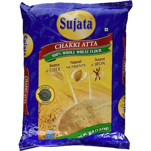 Sujata Chakki Atta 4 lb pack of 3 – Whole Wheat Atta Flour for Roti, Chapati & Daily Cooking