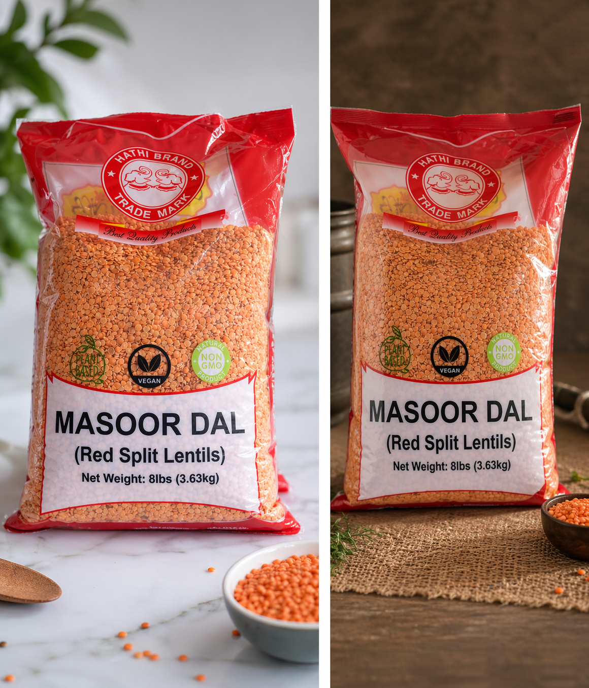 Hathi Brand Masoor Dal (Red Split Lentils) – Premium Quality – Pack of 2