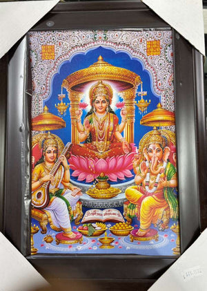 Lakshmi Saraswati Ganesh Golden Artwork Frame
