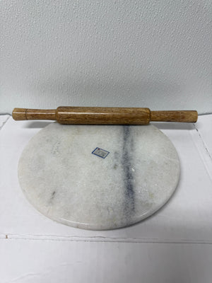 White Marble Chakla Belan Set – Rolling Board & Wooden Rolling Pin